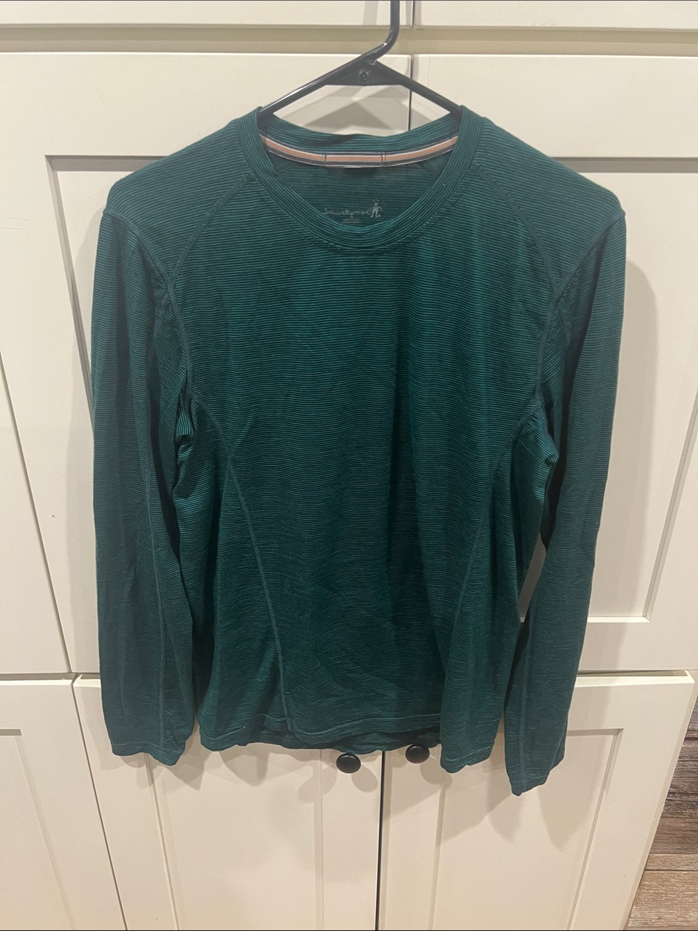 Smartwool Forest Green and Black Striped Crew Neck Long Sleeve merino wool S